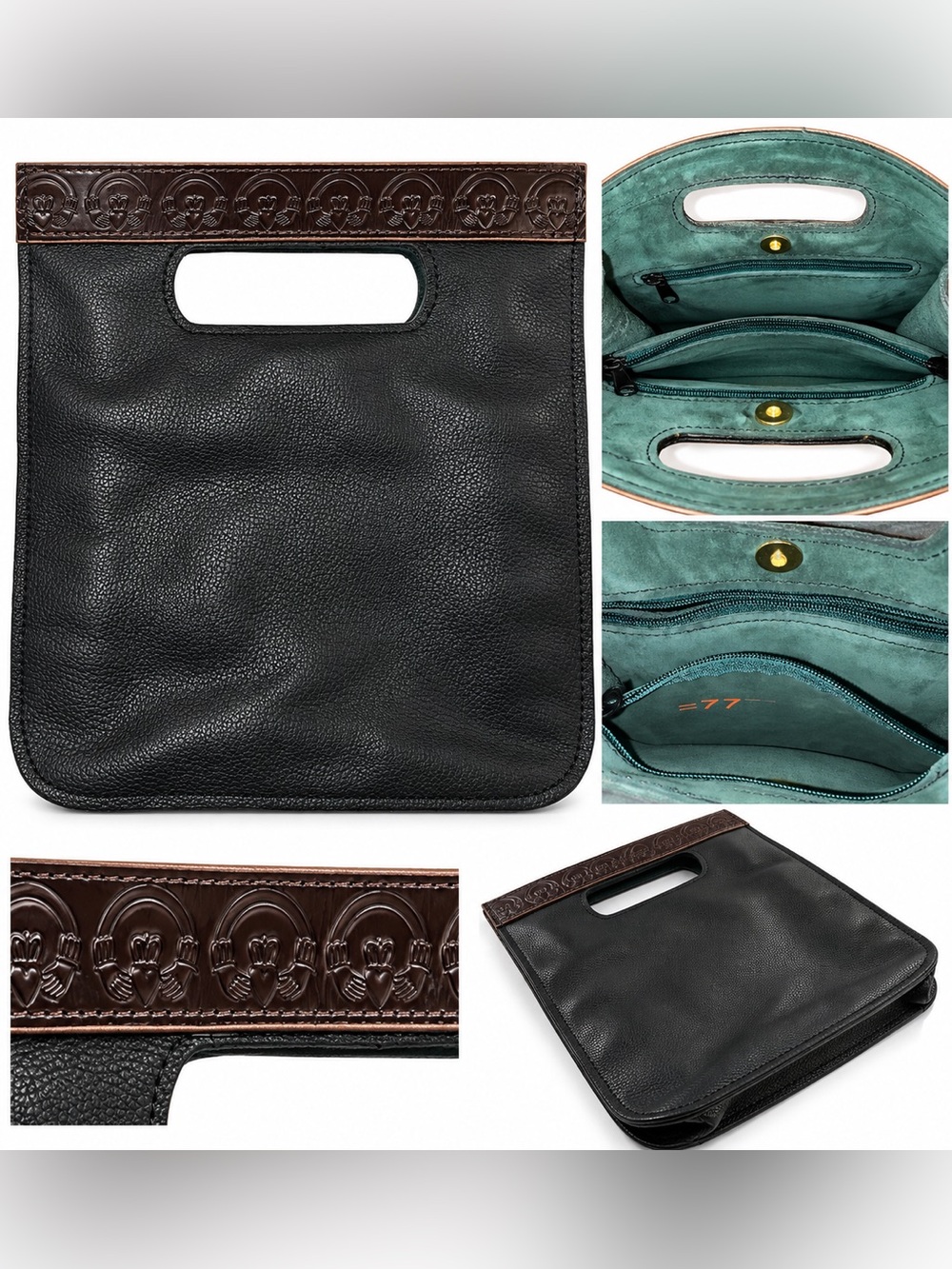 Lee River Leather Goods -Ireland- Rare Leather Clutch with Brown Embossed Trim